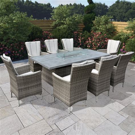 Billyoh Sicily 8 Seater Outdoor Rattan Garden Dining Set With Firepit
