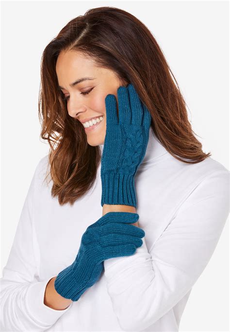 Cable Knit Gloves Woman Within