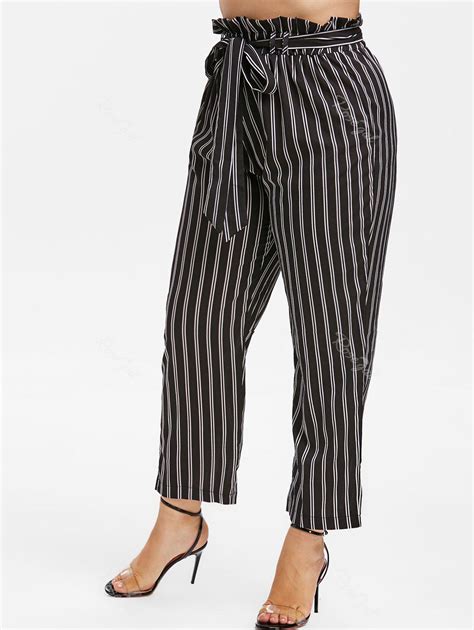 [36 Off] Plus Size Stripe Paperbag Pants Rosegal