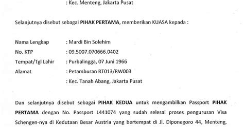 Contoh Surat Kuasa Pengambilan Visa Dalam Bahasa Inggris  Contoh Surat