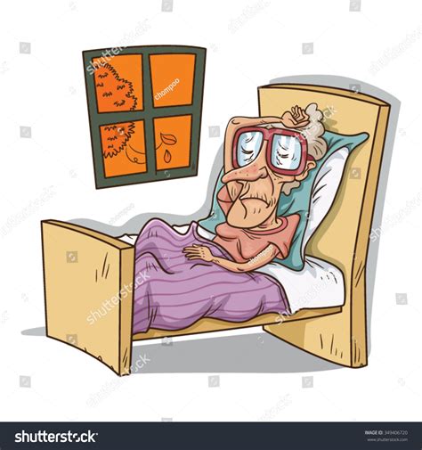 Old Woman Lying Bed Vector Cartoon Stock Vector 349406720 Shutterstock