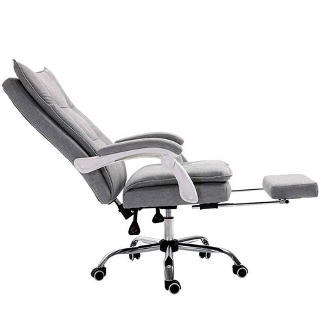 Executive Double Layer Padding Recline Desk Chair Office Chair With Footrest Grey Fabric