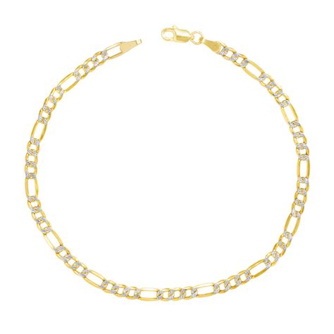 Womens 14k Yellow Gold 35mm Diamond Cut Pave Figaro Chain Bracelet Anklet 7 9 Ebay