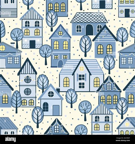 Seamless Pattern Of Doodle Houses Great For Fabric Textile Vector