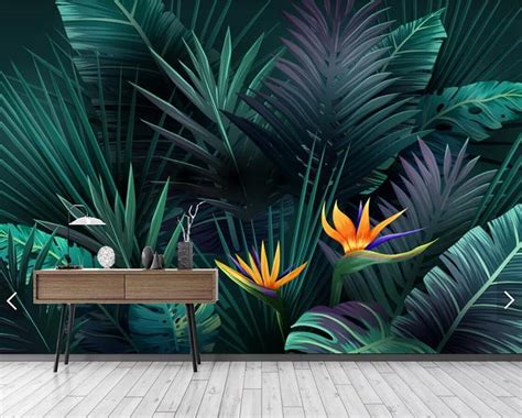 Abstract Plant Rainforest Banana Leaves Leaf Mural For Living Room Wall