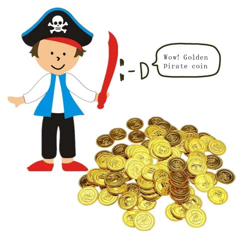 50pcs Pirates Gold Coins Plastic Toy Coin Pirate Coins Kids Party