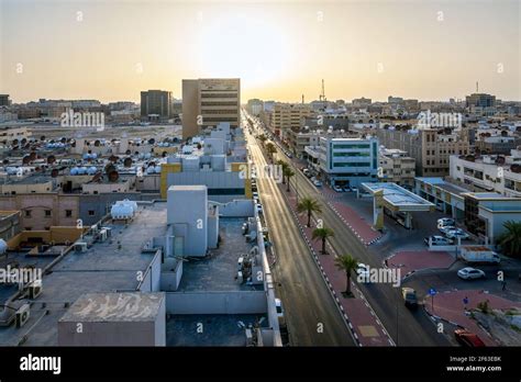 aerial view of dammam street urban city in sunset background dammam saudi arabia 29 march