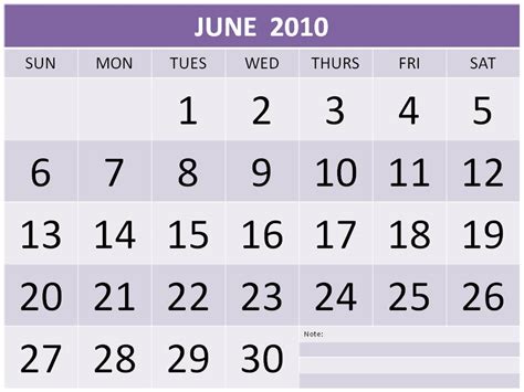 Full Page Printable June 2010 Calendar 9jasports