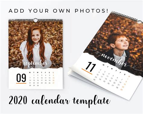2020 Printable Calendar Template Add Your Own Photos Etsy