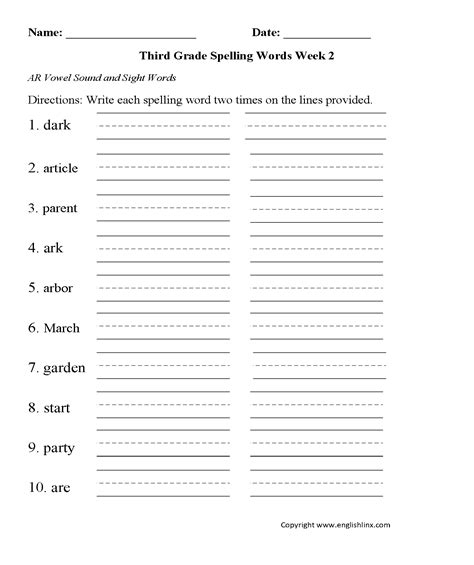 Spelling Practice 5th Grade