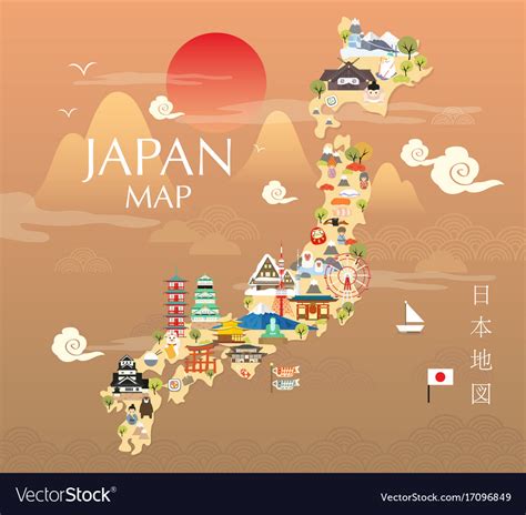 Although after the 4th c. Japan travel map in flat Royalty Free Vector Image
