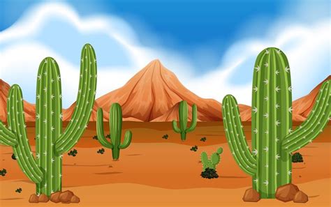 Desert With Mountain And Cacti 541561 Vector Art At Vecteezy