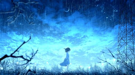 Download Wallpaper 1920x1080 Girl Rain Anime Light