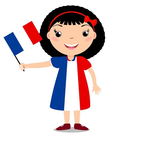 Criança Sorridente Menina Segurando Uma Bandeira Da França Isolada No