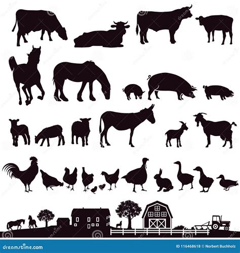 Silhouette Of Farm Animals Stock Vector Illustration Of Ducks 116468618