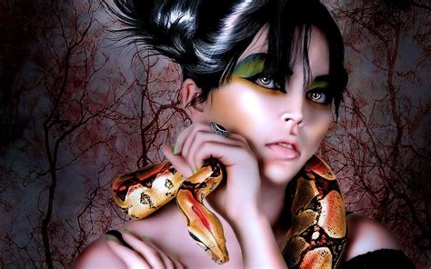 Girl Makeup Snake Around His Neck Fantasy Hd
