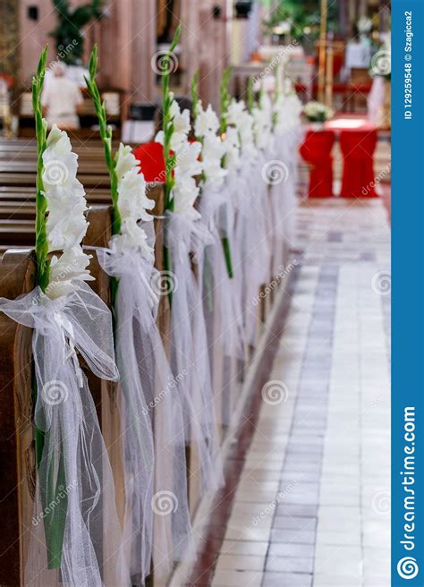 Beautiful Flower Wedding Decoration In A Church Stock