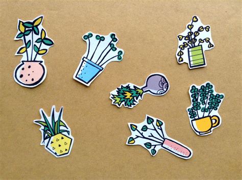 Plant stickers, House plant stickers, Cute plant stickers, Mod plant stickers, 60's plants ...