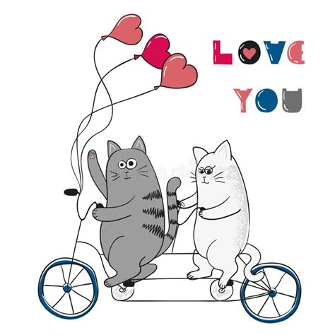 Cats In Love Vector Characters Hand Drawn Illustration Stock Vector