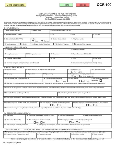 Form Wc 100 Fill Out Sign Online And Download Fillable Pdf Michigan