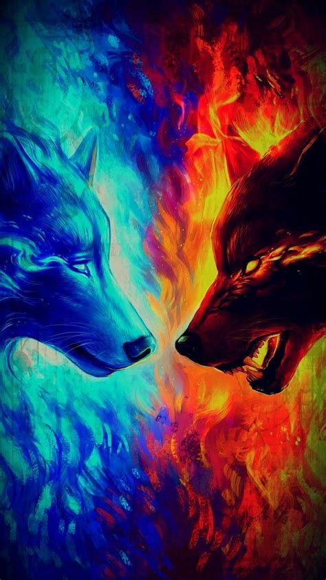 Fire Vs Ice Wolf Wolf Wallpaper Mythical Creatures Art Wolf Artwork