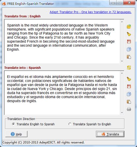 Type or paste your text into the upper box and click translate. FREE English-Spanish Translator full Windows 7 screenshot ...