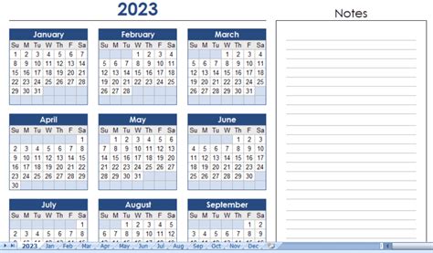 2023 Calendar Excel Templates