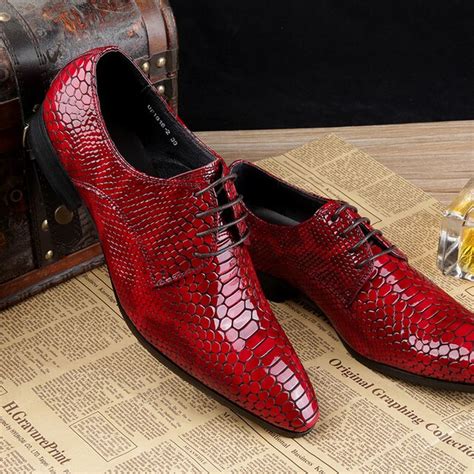 Luxury Italian Brand Wingtip Oxfords Men Genuine Leather Black Red