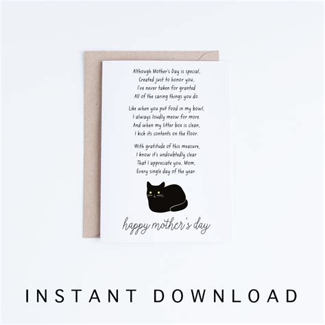Mothers Day Card Printable Funny Cat Mothers Day Card Etsy