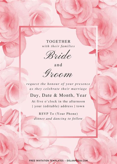 Free Pink Rose Wedding Invitation Templates For Word Dolanpedia
