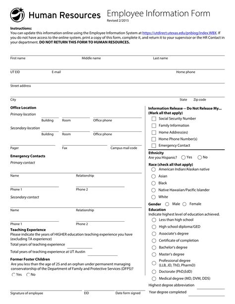 printable employee information forms printable forms free online
