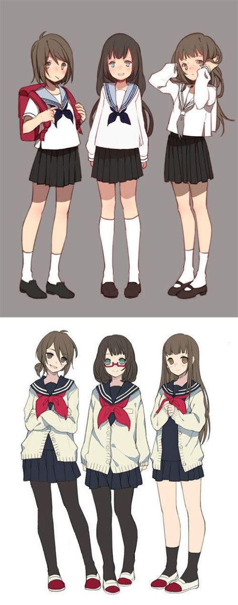 Anime Girls Anime Uniforms Three Anime Girls