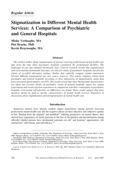 Pdf Stigmatization In Different Mental Health Services A Comparison