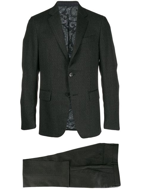 Etro Suits Two Piece Suit Black Silk Black Wool Checked Suit