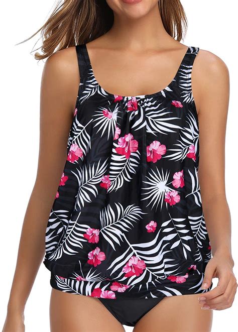 Yonique Blouson Tankini Swimsuits For Women Loose Fit Floral Printed Two Piece B Ebay