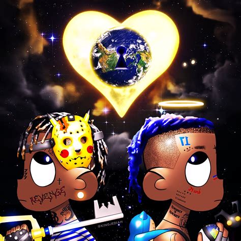 Two Cartoon Characters Standing Next To Each Other In Front Of A Heart
