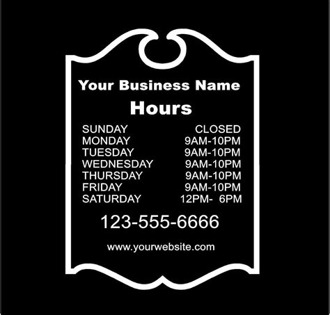 Business Hours Vinyl Decal Store Front Window Door Custom Decal