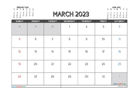 March 2023 Calendar Template March 2023 Calendar Free Printable