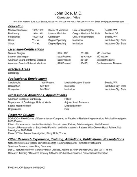 Resume Samples For Medical Doctors Resume Themplate Ideas
