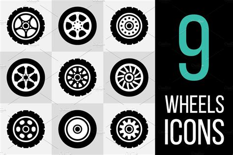 Wheels Icons Set Illustrator Graphics Creative Market