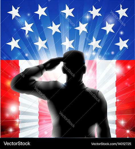 Us Flag Military Soldier Saluting In Silhouette Vector Image