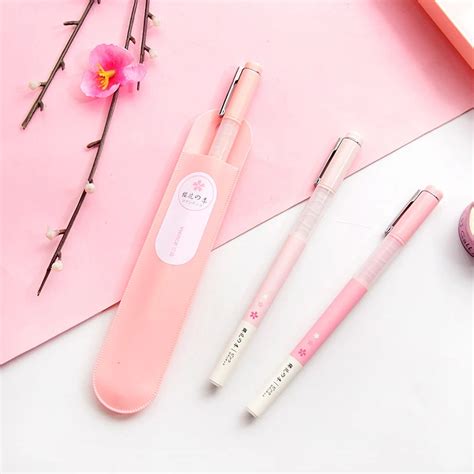 1pc Cute Cherry Pens Creative Gel Pens With Pencil Case Lovely Neutral