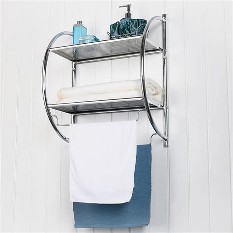 Chrome Wall Mounted Towel Rack Bathroom Hotel Holder Storage Shelf Home