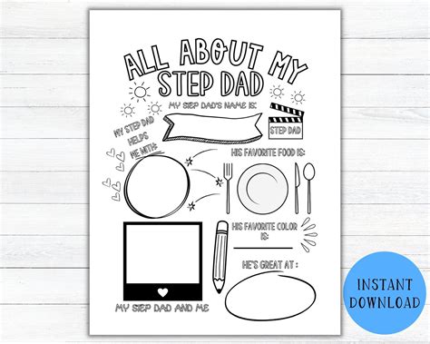 All About My Step Dad Printable Fill In The Blank Father S Day Questionnaire Step Dad T Step
