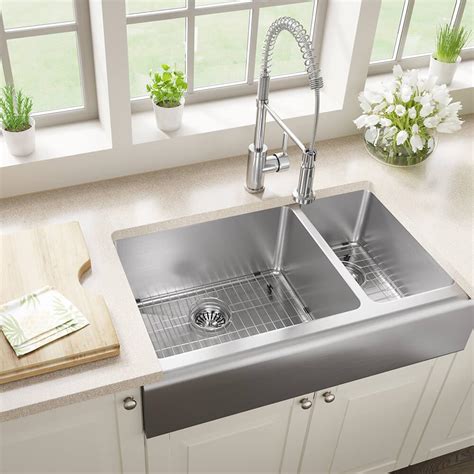 131 results for apron kitchen sink. MR Direct Stainless Steel 32-3/4 in. 70/30 Double Bowl ...
