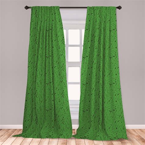 Green Curtains 2 Panels Set Hand Drawn Style Grass Pattern Abstract