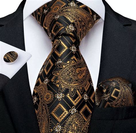 Men’s Silk Coordinated Tie Set Luxury Gold And Black In 2021 Silk Necktie Set Mens Silk