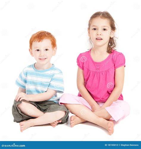 Kids Sitting On Floor Isolated Stock Image Image Of Crosslegged High