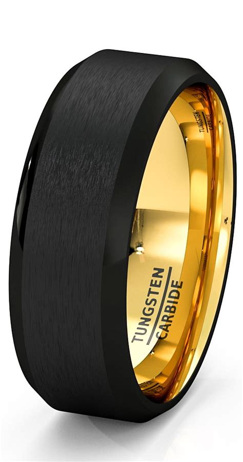 Because of the higher gold content, 14k gold wedding bands will wear much better than 10k gold rings over the lifetime of the ring. Mens Wedding Band Black Gold Tungsten Ring Brushed Surface ...