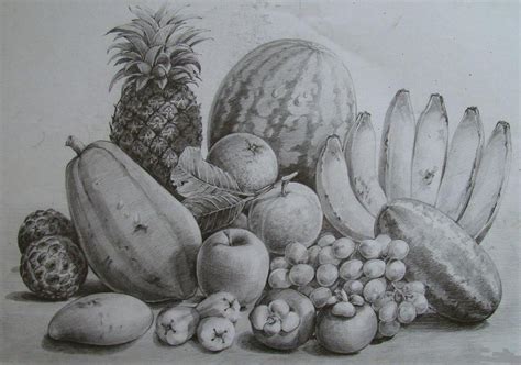 Whenever you're painting still life, it's a fantastic idea to cover your canvas with paint and allow it to dry. Some fruits by thy99 | Fruits drawing, Still life drawing ...